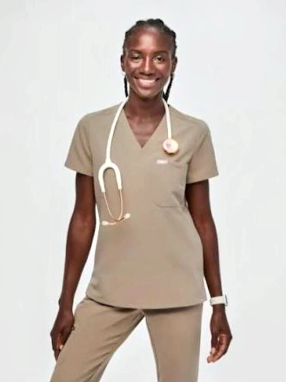 FIGS Catarina One-Pocket Scrub Top in Latte (Size S)